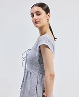 Gathered Tiered Dress with Front-ties