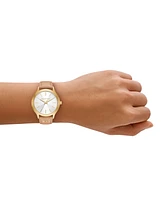 Michael Kors Women's Slim Runway Three-Hand Nude Leather Watch, 38mm
