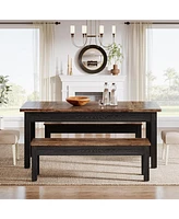 Tribesigns 55-Inch Large Dining Table Set for 4-6, 3 Pieces Wood Kitchen with 2 Benches, Rectangular Dinner Room Kitchen, R
