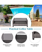 Gymax 8 Pcs Patio Rattan Furniture Set Coffee Table Cushioned Sofa Garden Lawn