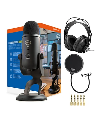 Blue Yeti Usb Microphone (Blackout) with Knox Gear Headphones and Pop Filter