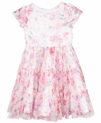 Rare Editions Toddler and Little Girls Floral Mesh Social Dress