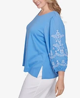 Ruby Rd. Plus Bella Blue Embroidered 3/4 Sleeve Top