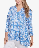 Ruby Rd. Plus Jacobean Paisley Puff Print V-Neck Top
