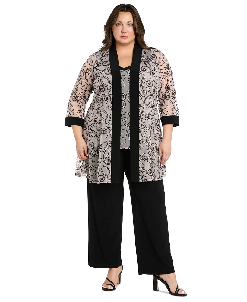 R & M Richards Plus 2-Pc. Soutache Layered-Look Jacket Pants Set