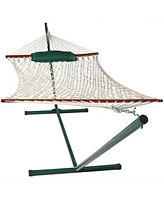 Rope Hammock with 12-Foot Stand and Pad - 275-Pound Capacity Blue Green Chevron