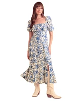 London Times Petite Floral-Print Puff-Sleeve Maxi Dress