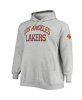 Men's Mitchell & Ness Heathered Gray Los Angeles Lakers Hardwood Classics Big and Tall Throwback Pullover Hoodie