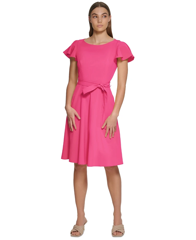 Calvin Klein Women's Flutter-Sleeve Tie-Waist Dress