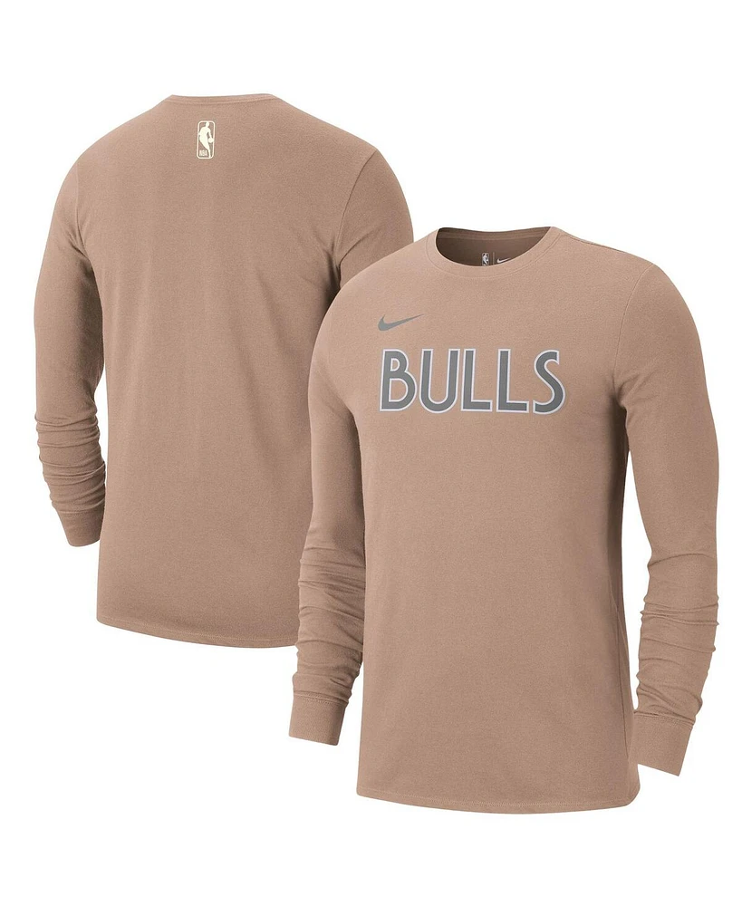 Nike Men's Tan Chicago Bulls 2024/25 City Edition Essential Logo Long Sleeve T-Shirt