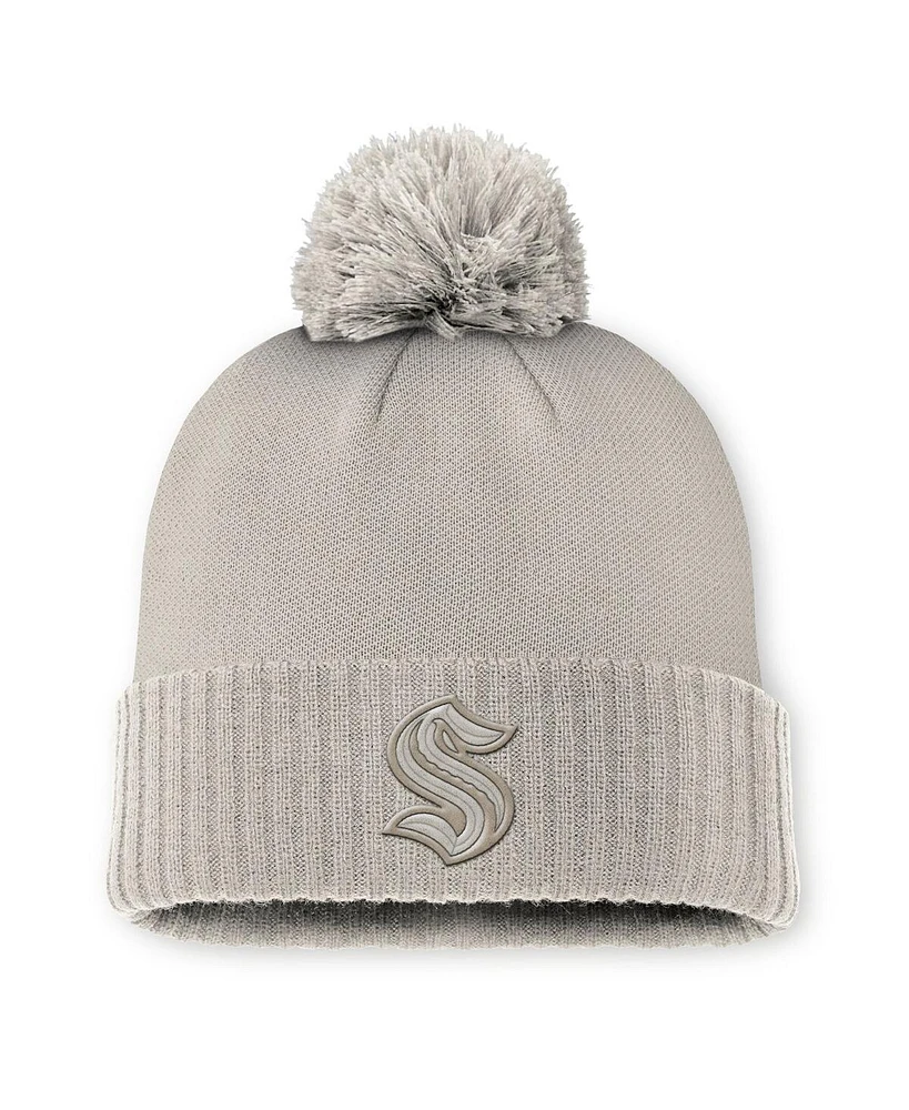 Fanatics Women's Tan Seattle Kraken Authentic Pro Road with Pom Cuffed Knit Hat