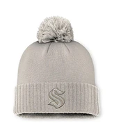 Fanatics Women's Tan Seattle Kraken Authentic Pro Road with Pom Cuffed Knit Hat