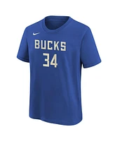 Nike Big Boys and Girls Giannis Antetokounmpo Royal Milwaukee Bucks 2024/25 City Edition Name Number T-Shirt