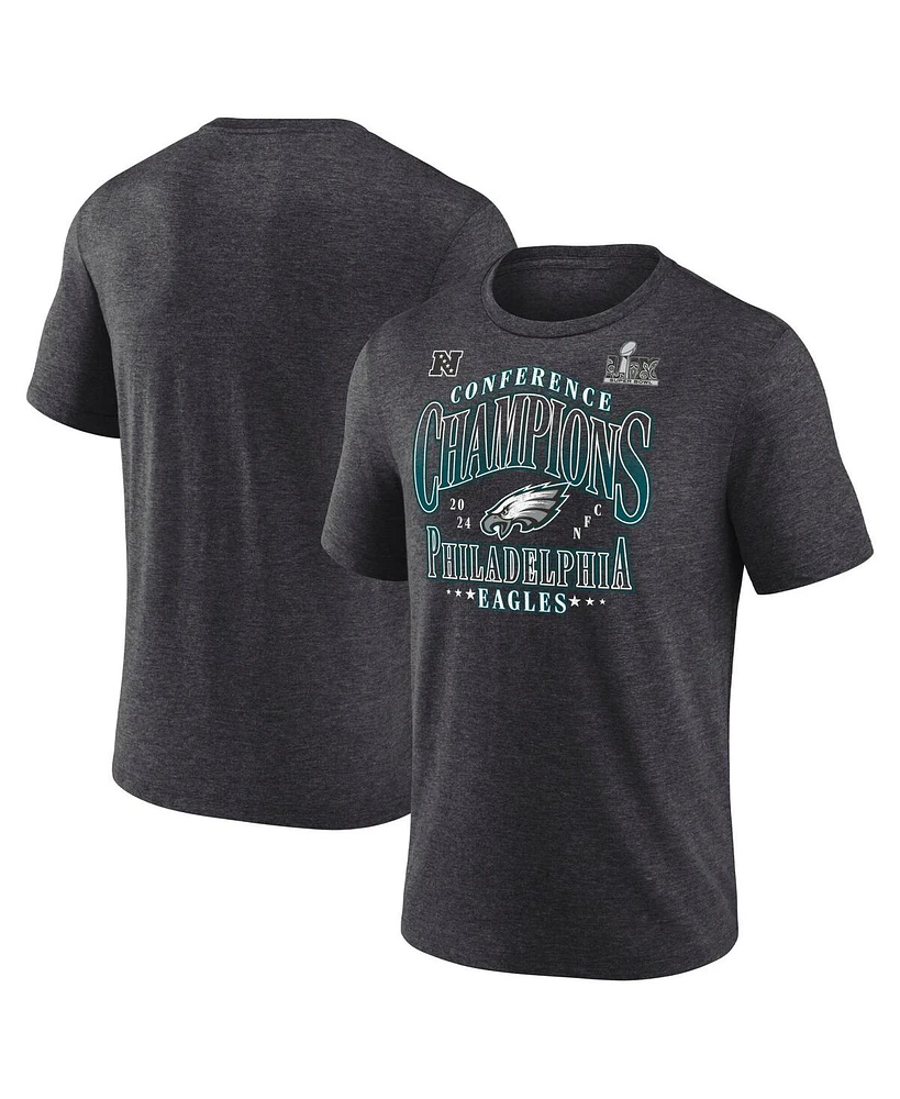 Fanatics Men's Heather Charcoal Philadelphia Eagles 2024 Nfc Champions Right Side Draw Tri-Blend T-Shirt