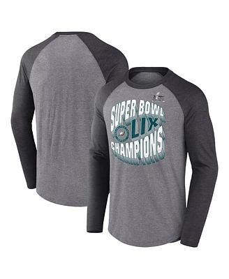 Fanatics Men's Heather Gray Philadelphia Eagles Super Bowl Lix Champions Historic Win 3/4-Sleeve Raglan Tri-Blend T-Shirt