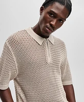 Mode of One Men's Polo-Collar Open-Stitch Short-Sleeve Sweater, Exclusively at Macy's