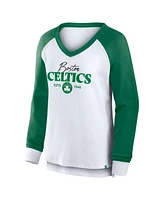 Fanatics Women's White Boston Celtics Open Lane Waffle Long Sleeve V-Neck T-Shirt