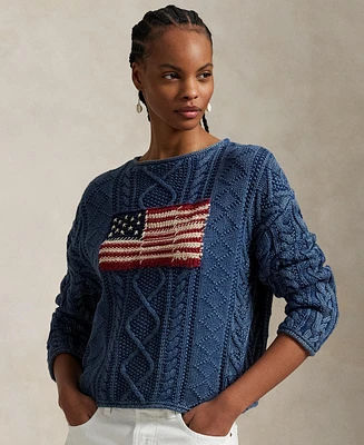 Polo Ralph Lauren Women's Flag Aran-Knit Cotton Sweater