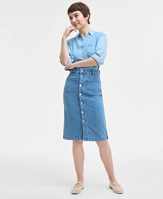 On 34th Women's Patch-Pocket Denim Midi Skirt, Exclusively at Macy's