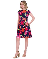 Jessica Howard Petite Floral Cap-Sleeve Fit & Flare Dress