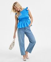 On 34th Women's Flutter-Sleeve Smocked Peplum Top, Exclusively at Macy's