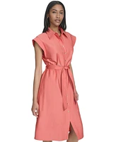 Halston Women's Satin Belted Cap-Sleeve Shirtdress