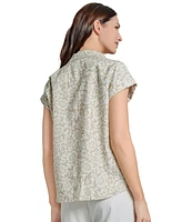 Jones New York Women's Printed Lined-Blend Tie-Front Blouse