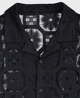 Mode of One Men's Relaxed-Fit Textured Geometric Lace Button-Down Camp Shirt, Exclusively at Macy's