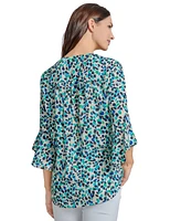 Jones New York Women's Printed Flare-Sleeve Blouse