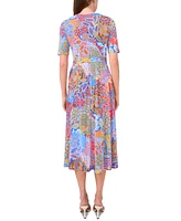 Msk Women's Printed Belted Midi Dress