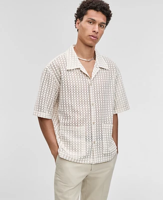 Mode of One Men's Relaxed-Fit Textured-Knit Bubble Lace Button-Down Camp Shirt, Exclusively at Macy's