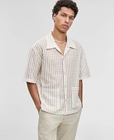 Mode of One Men's Relaxed-Fit Textured-Knit Bubble Lace Button-Down Camp Shirt, Exclusively at Macy's