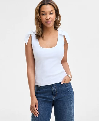 On 34th Women's Ribbed Bow-Shoulder Tank Top, Exclusively at Macy's