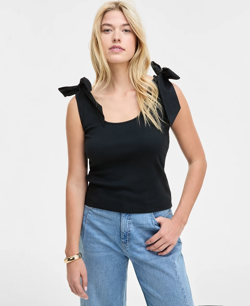 On 34th Women's Ribbed Bow-Shoulder Tank Top, Exclusively at Macy's