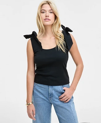 On 34th Women's Ribbed Bow-Shoulder Tank Top, Exclusively at Macy's