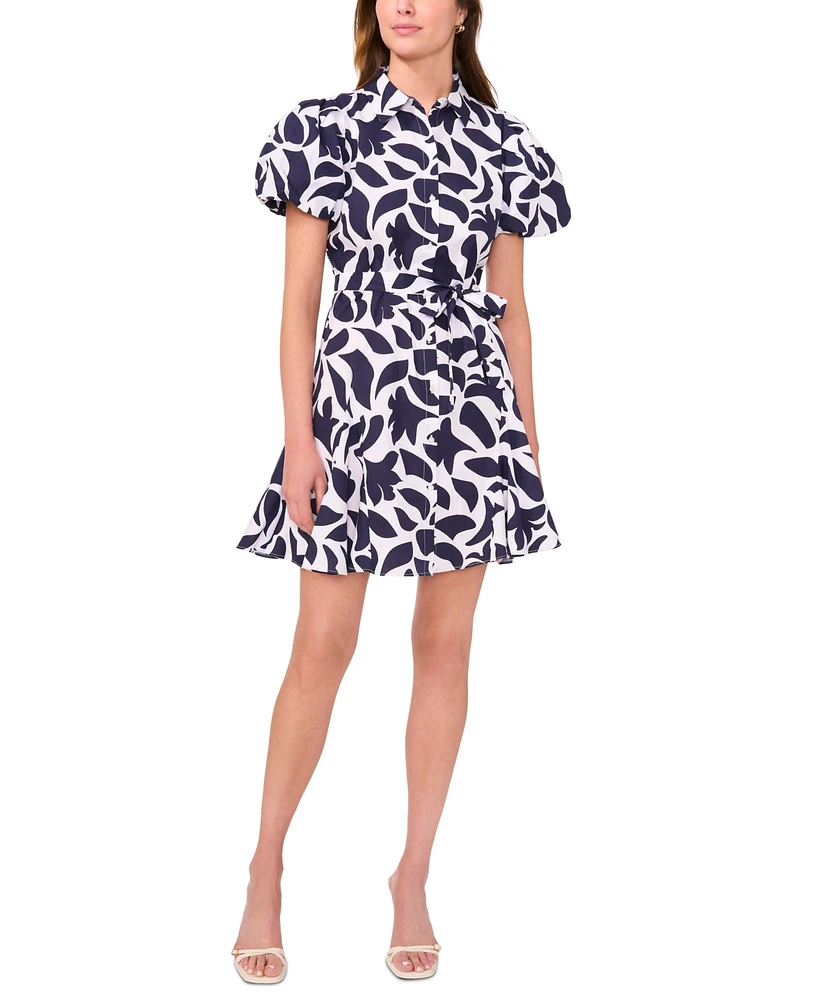 Msk Women's Cotton Printed Puff-Sleeve Shirtdress