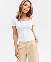 On 34th Women's Snap-Front Rib-Knit Top, Exclusively at Macy's