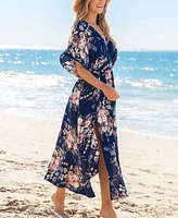 Women's Draped Petals Floral Maxi Beach Dress