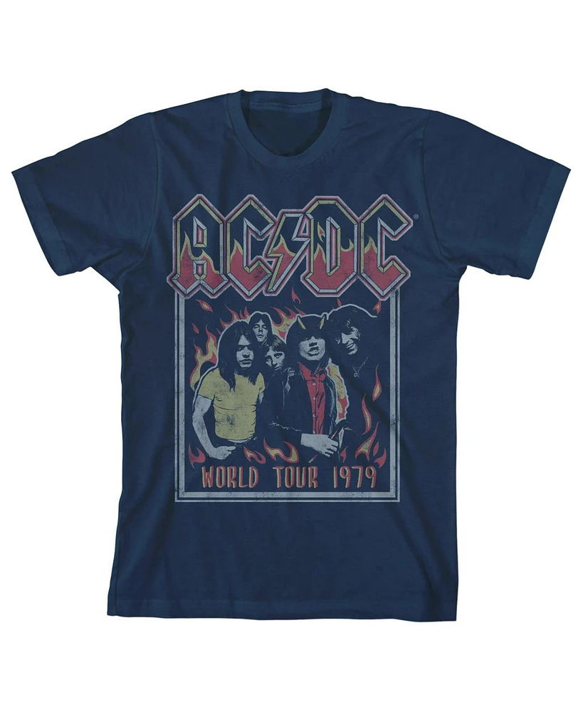 Ac/Dc Boys World Tour 1979 Navy Blue Short-Sleeve T-shirt-xs