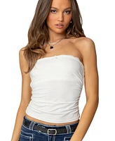 Edikted Womens Amarelle Lacey Gathered Tube Top