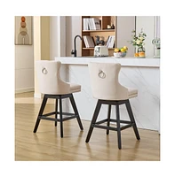 Swivel Velvet Counter Stools with Tufted Back, Nailhead Trim & Wooden Legs, Set of 2-The Pop Home