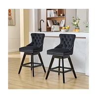 Swivel Velvet Counter Stools with Tufted Back, Nailhead Trim & Wooden Legs, Set of 2-The Pop Home
