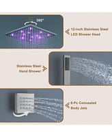 12-inch Luxury Shower System with Handheld Shower Head and Body Jets Led Ceiling Shower Head with Side Spray Thermostatic Shower System Shower Trim Ki
