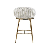 26 Inch Velvet Counter Height Bar Stools with Hand-Wave Back, Adjustable Metal Legs & Footrest,Set of 2 -The Pop Home