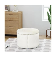 Round Velvet Tufted Ottoman, Upholstered Footrest with Button-Tufted Design & Studded Trim-The Pop Home
