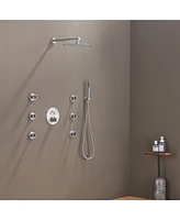 3-Function Luxury Shower System with Handheld Thermostatic Faucet Body Jets Wall-Mounted Rain Head, Matte Black