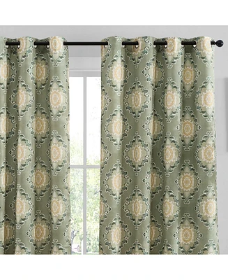 Hlc.me Liam Ogee Ikatt Damask Patterned Window Grommet Curtains Bedroom - Light Blocking Darkening Window Panels, Set of 2 (Sage Green