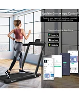 2 in 1 Folding Treadmill with Dual Display, 2.25HP Superfit Under Desk Electric Pad Treadmill, Installation-Free, Blue Tooth Speaker, App Control, Rem