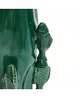 LuxenHome Marine Green Ceramic Fish -Inch Tall Vase