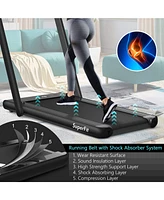 2 in 1 Folding Treadmill with Dual Display, 2.25HP Superfit Under Desk Electric Pad Treadmill, Installation-Free, Blue Tooth Speaker, App Control, Rem